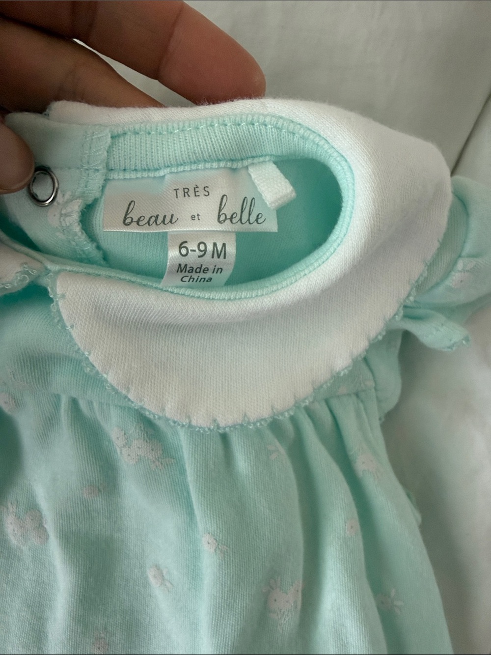 TRES BEAU ET BELLE Baby Girl Mint Peter Pan Collar Romper Size 6-9 Months - Picture 6 of 7